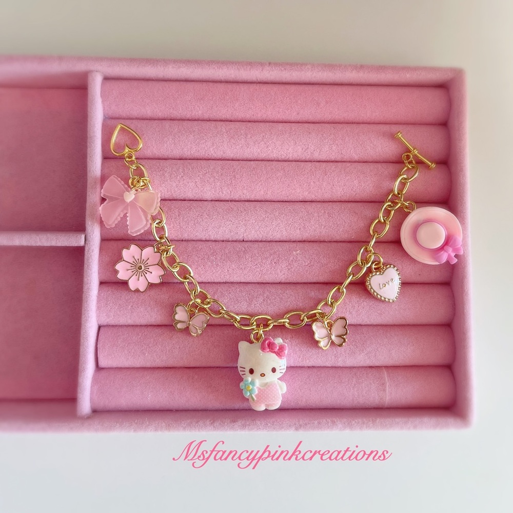 Hello Kitty handmade gold plated Spring Charm Bracelet